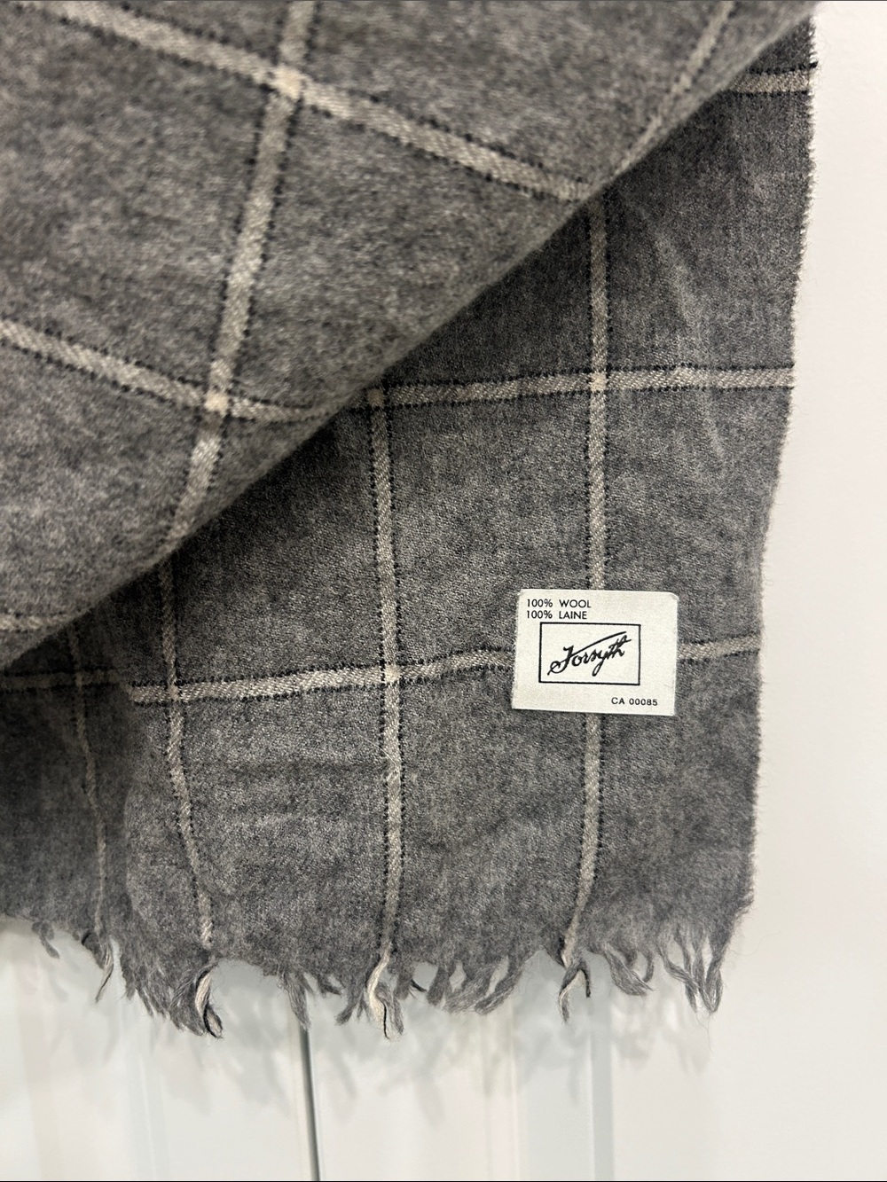 Gray Windowpane 100% Wool Scarf